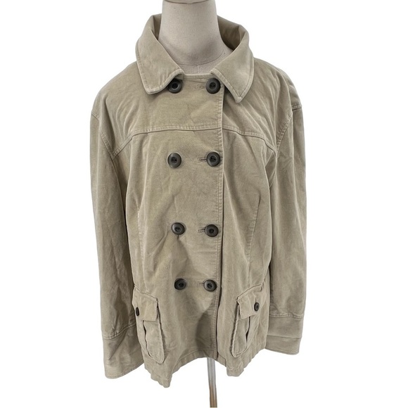 Talbots Tan Double Breasted Stretch Pea Coat Size 16 Women's - Picture 1 of 9